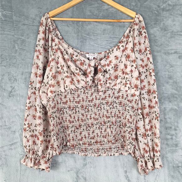 Womens Top 3X Boho Babydoll Floral Milkmaid Smocked Cottagecore Feminine Peasant - Picture 1 of 8